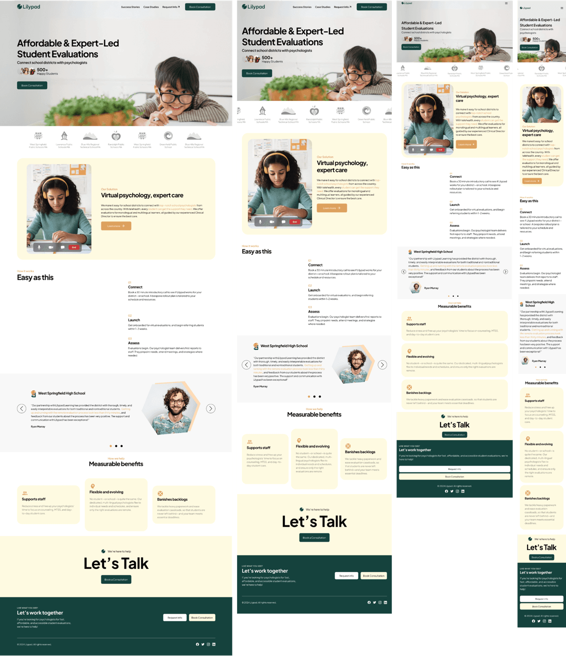 Responsive design mockups showing Lilypad's website layout adapting across desktop, tablet and mobile devices