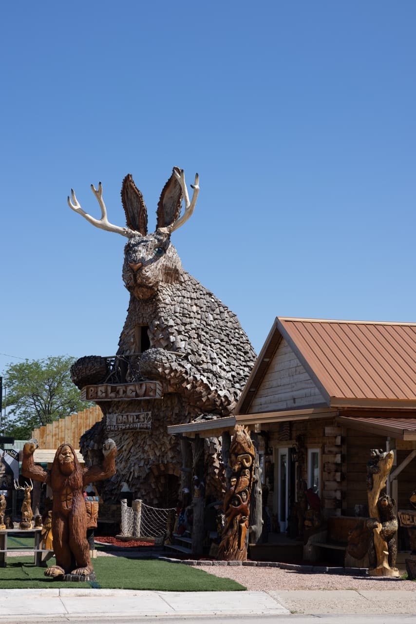 Deer sculpture outside a lodge